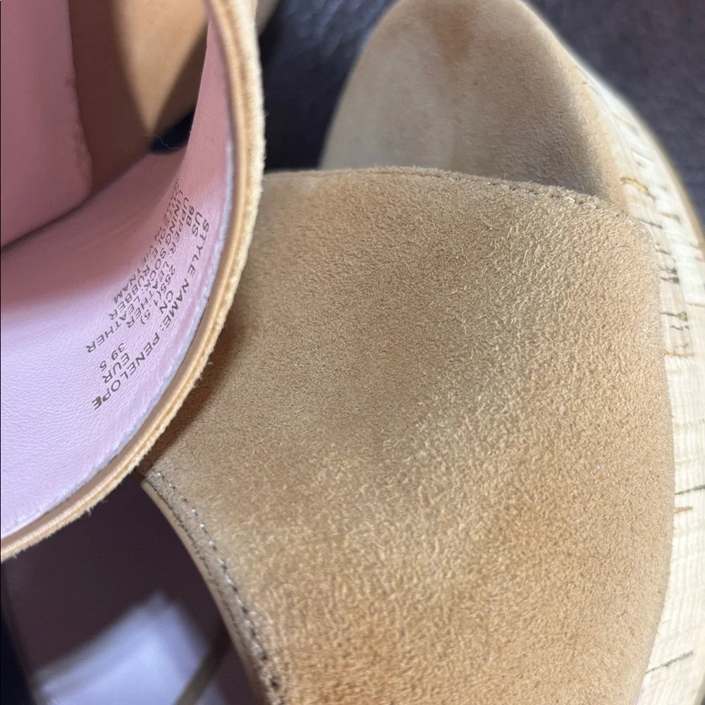 kate spade Suede leather Penelope Cork Wedge bungalow Slide in shoes 9